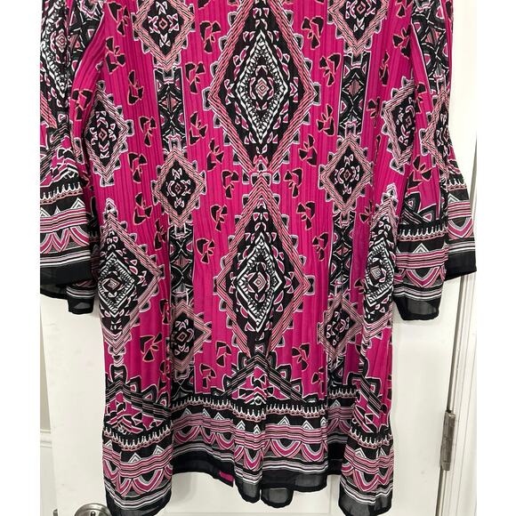 Alfani Pink Black Pleated Longline Button Down Bell Sleeve Tunic Top 20w - Picture 7 of 11